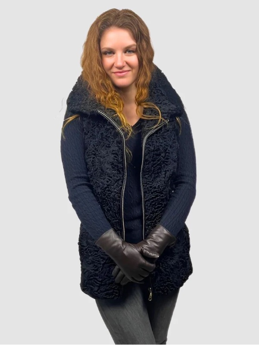 Black Upcycled Persian Lamb Zip-Front Vest - Women Jackets & Coats